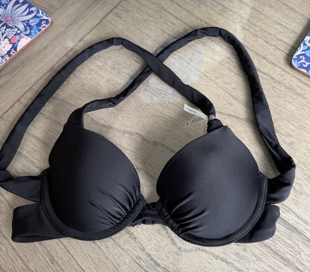 Aerie Bridget Swim Pushup Underwire Bikini Top Black US 32 B Ruched Bikini Top